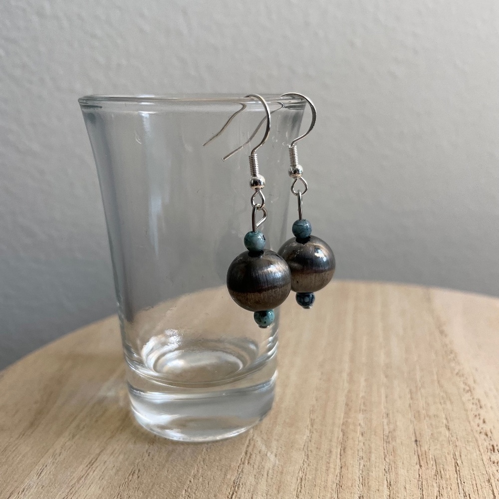 Dark Aqua Bead Earrings